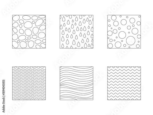 Landscape Architecture CAD Vector Patterns Set. Water, Stone, bouble and waterdrop Elements