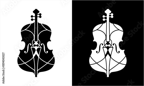 Stylized Cello Silhouette Design Black and White Illustration.
