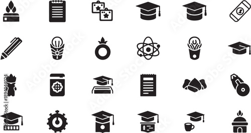 Education Icons Set Black White.