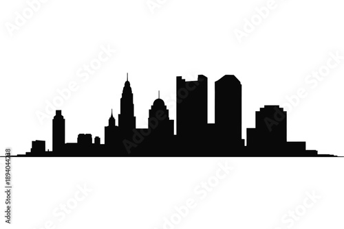 Black silhouette of a city skyline against a white background
