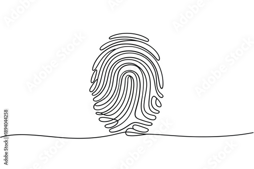 Minimalist line drawing depicts a human fingerprint with flowing lines