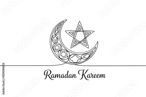 Ramadan kareem greeting with crescent moon star and decorative calligraphy