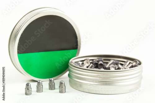 Photography Box of buckshot on white background