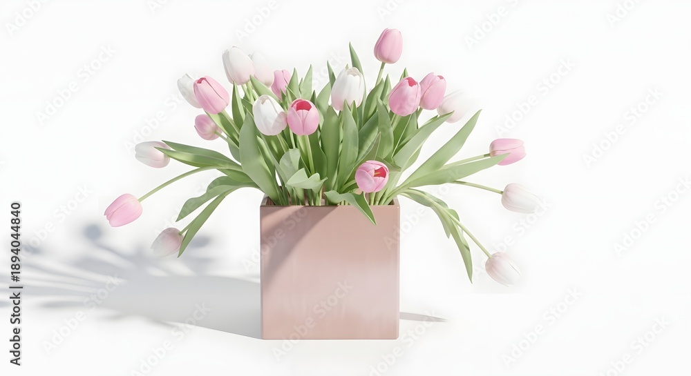 Obraz premium Easter sunday floral arrangement with pink tulips in vase