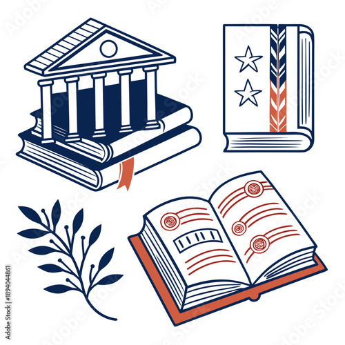 Library Book Icons: Knowledge, Reading, and Literature