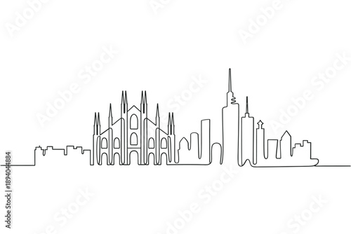 Milan cathedral and skyline depicted as a continuous line drawing