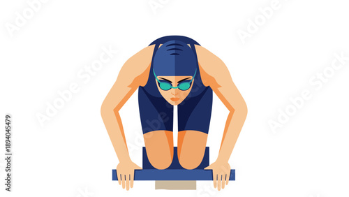 Competitive swimmer ready for race in dynamic flat style illustration