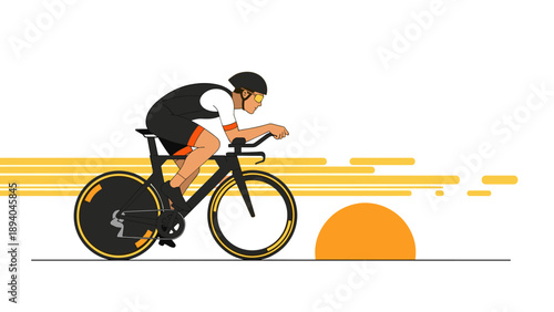 Cyclist racing at sunset in dynamic minimalist design