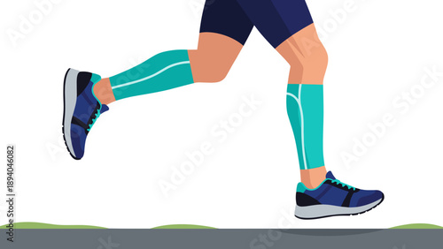 Dynamic flat design of a runner's legs in motion with trendy sportswear