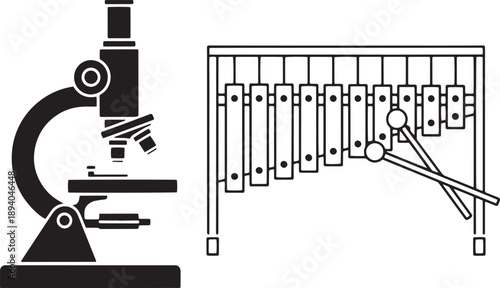 Microscope and Newton Cradle Diagram.