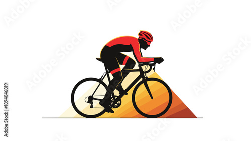 Dynamic cyclist silhouette in motion with modern geometric design and gradient elements