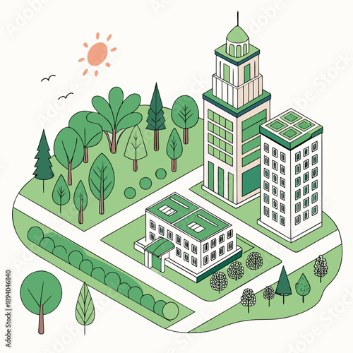 Smart City with Green Parks and Eco Buildings for Sustainable Living