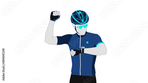 Cyclist checking smartwatch in vibrant minimalist design