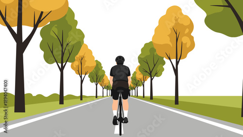 Autumn cycling adventure through scenic tree-lined road