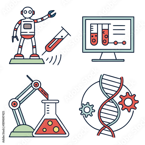 STEM Education Icons: Science, Tech, Engineering, Math Symbols