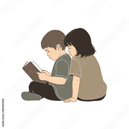 Children Reading Book Together, Siblings Learning, Education, Imagination, Story Time