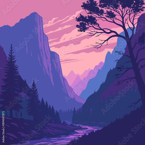 Surreal Mountain Landscape with Glowing Aurora Sky at Night