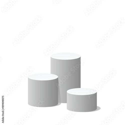 Minimal gray cylinder podium set on white background, ideal for product display, mockups, cosmetics, and modern branding