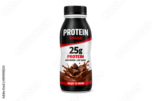 Chocolate protein shake bottle with transparent background