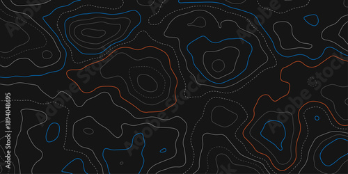 Abstract topographic contour map background with red, blue and white line. Topographic lines background, topography, topography map, terrain topography. 