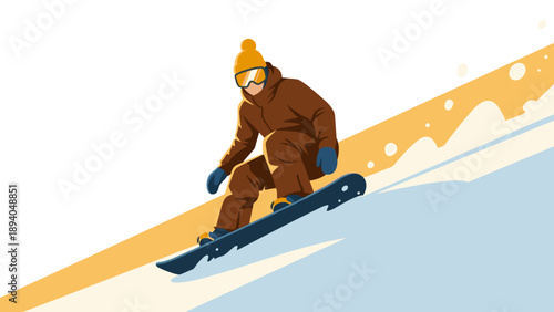 Dynamic snowboarder in action on sunny mountain slope