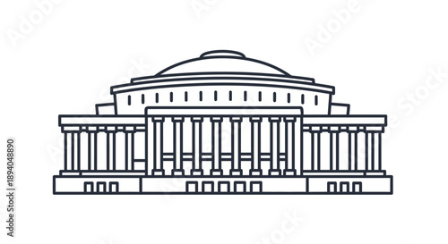 Classical government or institutional building illustration featuring columns and symmetrical architecture. Suitable for education, civic design, history visuals, and institutional branding projects.
