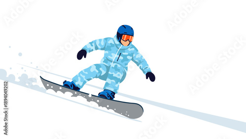 Snowboarder in action: dynamic flat snowboarding design with winter sports vibes