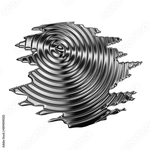 Photography Futuristic chrome liquid metal fragment 3D rendering, Distorted melted metallic