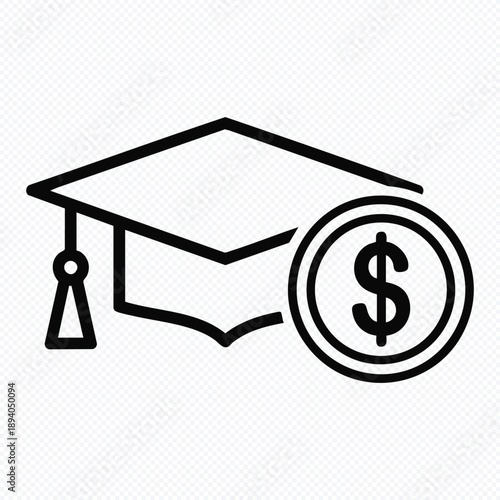 Graduation Cap and Dollar Coin Icon - Representing Education Costs, Student Loans, and Investment