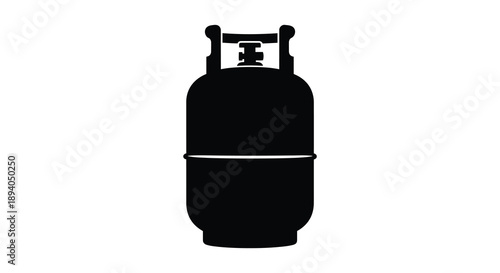 A stark black silhouette depicts a propane tank standing upright showcasing its cylindrical form and valve assembly silhouette high quality