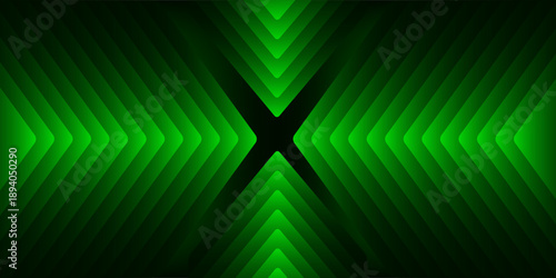 Green neon glowing arrows technology abstract background. Futuristic laser graphic vector design
