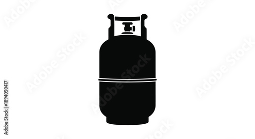 A stark black silhouette depicts a propane tank showcasing its cylindrical form and valve assembly silhouette high quality professional detailed