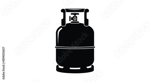 A stark black silhouette depicts a propane tank with rounded features and a prominent valve a household necessity silhouette