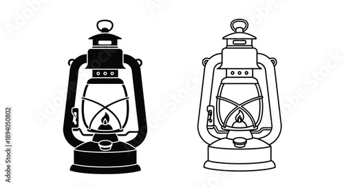 Vintage lanterns illustration black white Vector