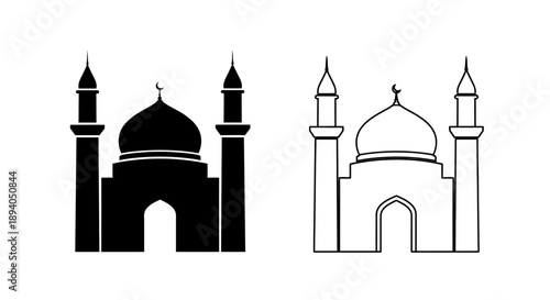 Islamic mosque silhouette black and white Vector