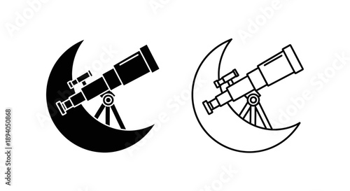 Telescope moon night sky stargazing astronomy Vector