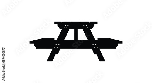 A stark black representation showcases a classic picnic table design emphasizing simple forms and a bold silhouette high quality professional