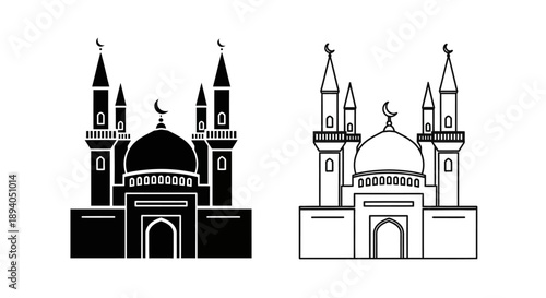 Islamic mosque architecture black and white design Vector