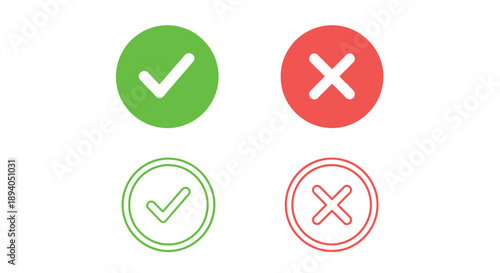 Collection of four vibrant icons representing confirmation yes or no choices and rejection symbols