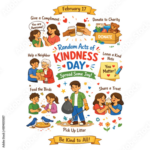Random Acts of Kindness Day Celebration February 17 Vector Illustration