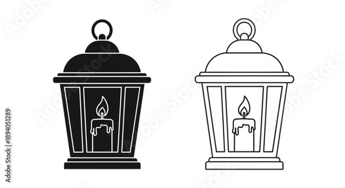 Classic candle lantern design black white Vector