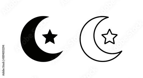 Minimalist crescent moon star symbol design Vector