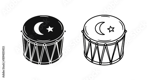 Islamic drum moon star musical instrument Vector