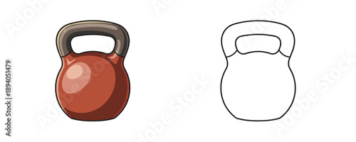 Sport kettlebell weight in cartoon vector style using red and dark gray colors representing heavy athletic equipment for strength training and home gym workouts