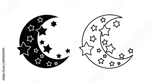Moon stars night sky illustration vector Vector