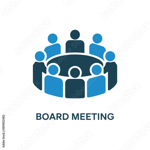 A simple blue icon depicts people around a table labeled board meeting