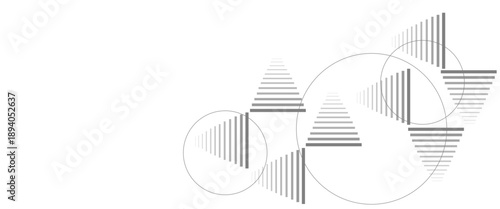 Intersecting Circles and Striped Geometric Shapes on Black Background