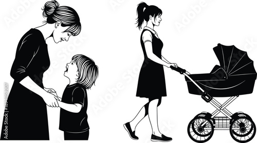 Two women and a stroller with a baby