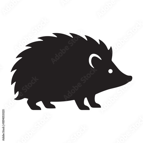 A black silhouette of a hedgehog against a clean white background silhouette vector shilhoutte icon use as a symbol, web graphic design, and infographic icon