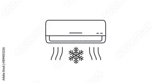Simple line art icon representing an air conditioner unit blowing out cold air with a snowflake symbol